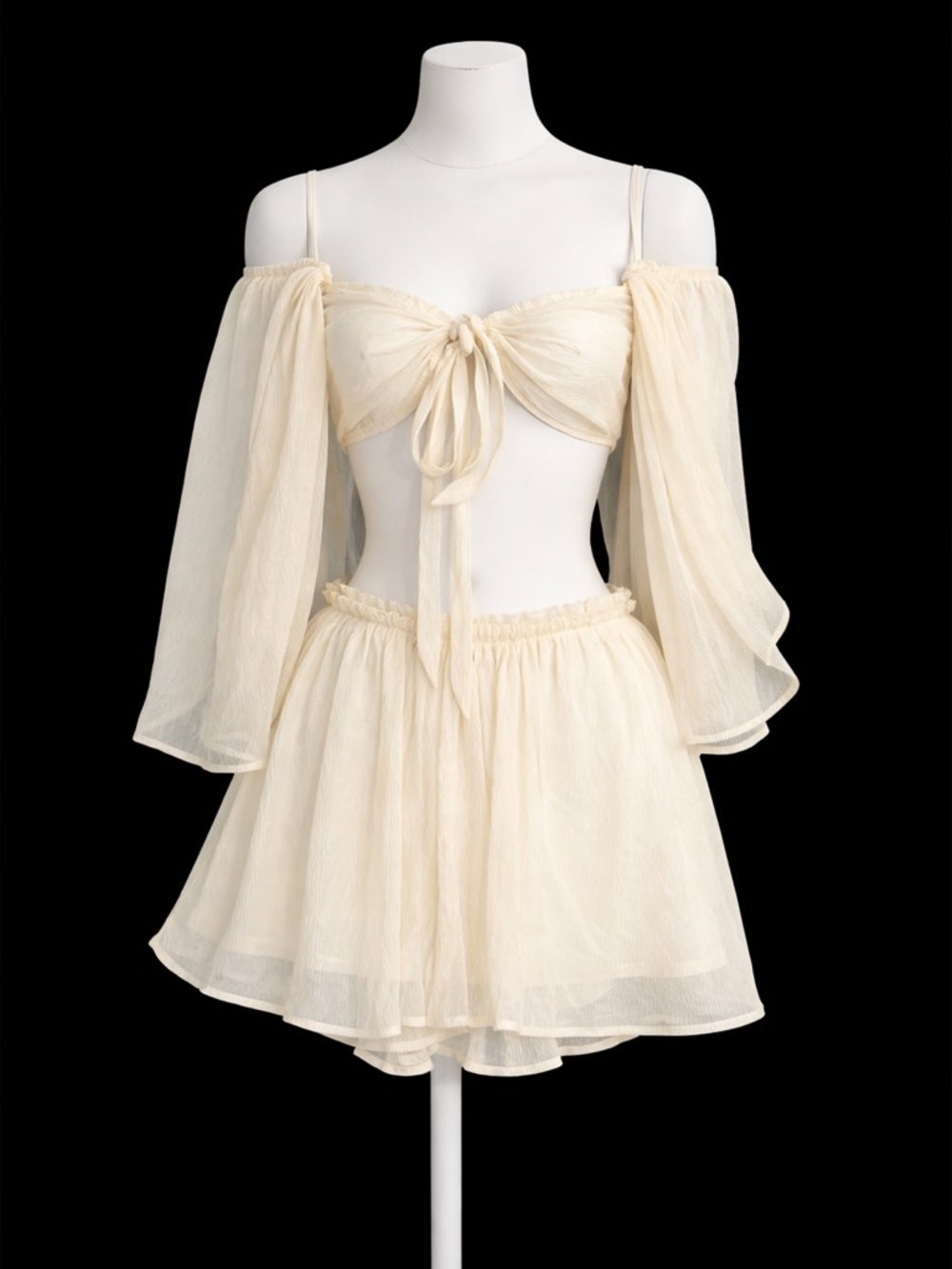 Cream Off-Shoulder Tie-Front Romper